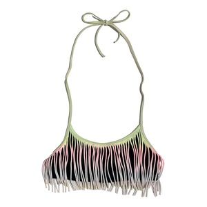 PINK Victoria’s Secret Tie Dye Fringe Black Non Padded Halter Bikini Top 32A XS